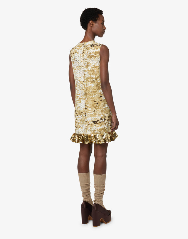 Abito in crepe de chine stampato Oro Moschino 1