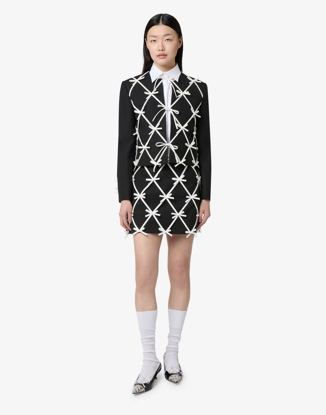 リボン付きウール生地のジャケット ブラック Moschino 0