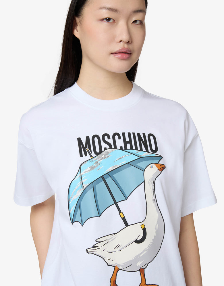 Camiseta de jersey de algodón orgánico Goose Blanco Moschino 2