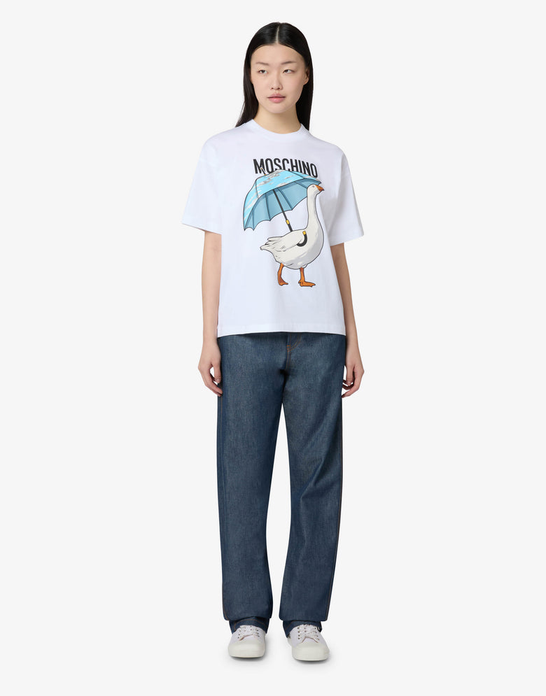 Camiseta de jersey de algodón orgánico Goose Blanco Moschino 3