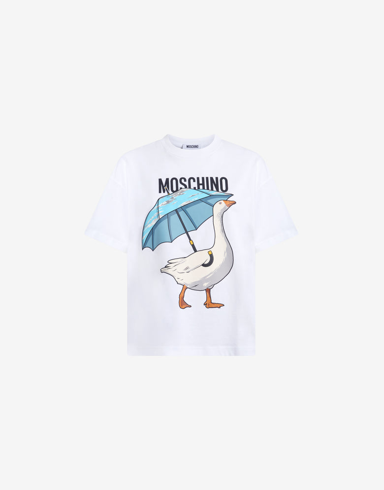 Camiseta de jersey de algodón orgánico Goose Blanco Moschino 4