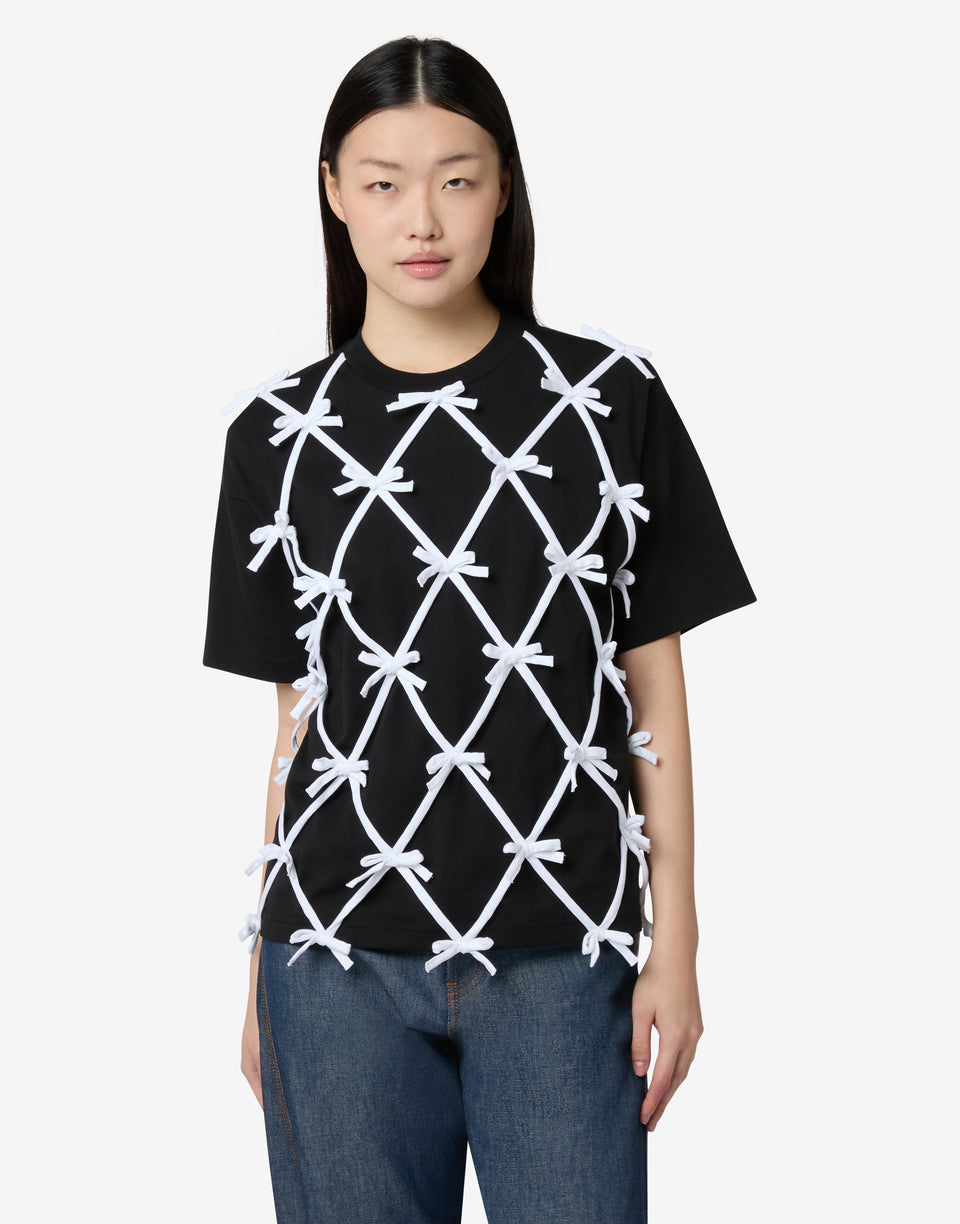 T-shirt in jersey di cotone organico con fiocchi Nero Moschino 0