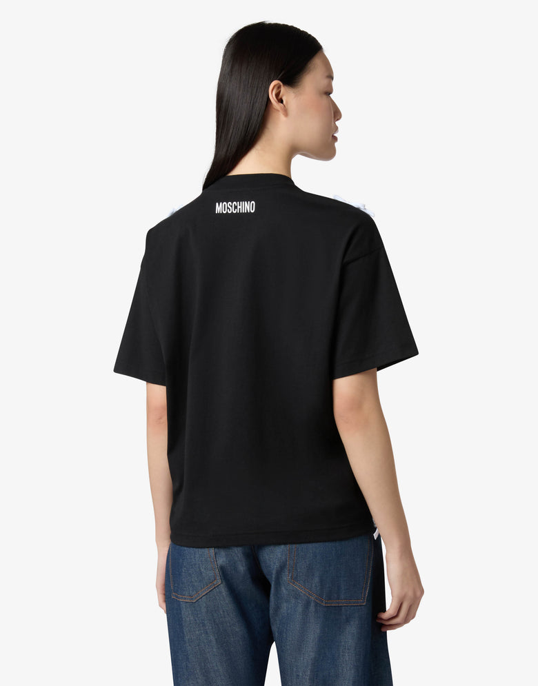 T-shirt in jersey di cotone organico con fiocchi Nero Moschino 1