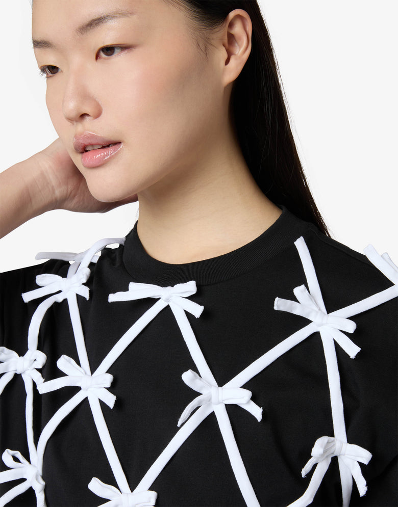 T-shirt in jersey di cotone organico con fiocchi Nero Moschino 2
