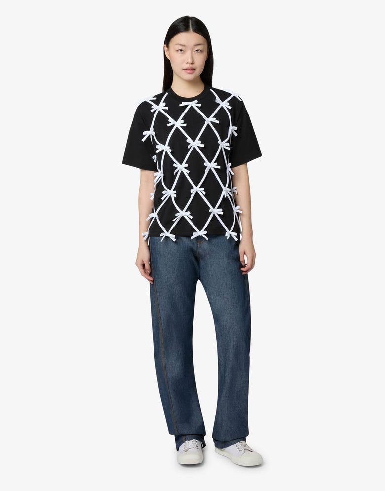 T-shirt in jersey di cotone organico con fiocchi Nero Moschino 3