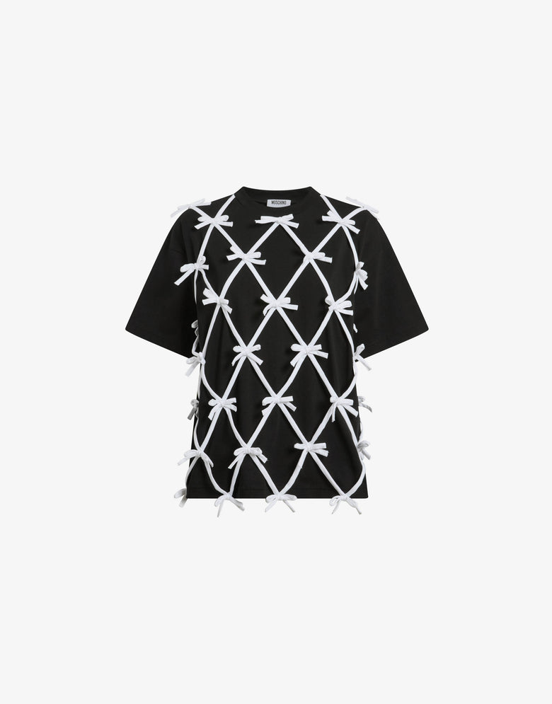 T-shirt in jersey di cotone organico con fiocchi Nero Moschino 4