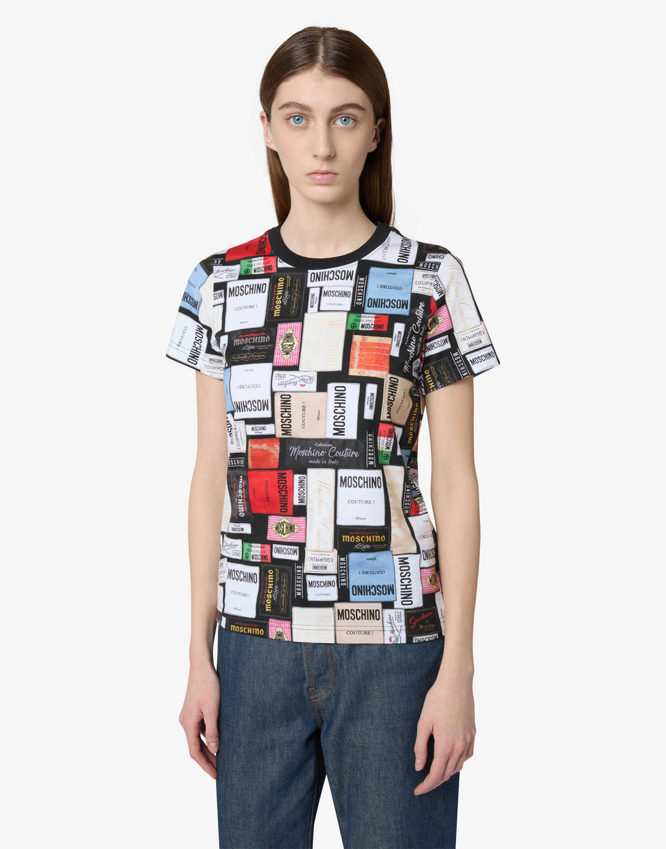 Printed organic cotton jersey T-shirt Steel grey Moschino 0