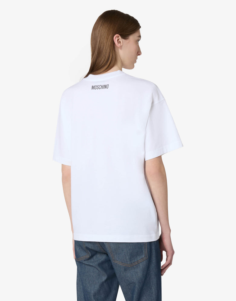 T-shirt en jersey de coton biologique imprimé Blanc Moschino 1