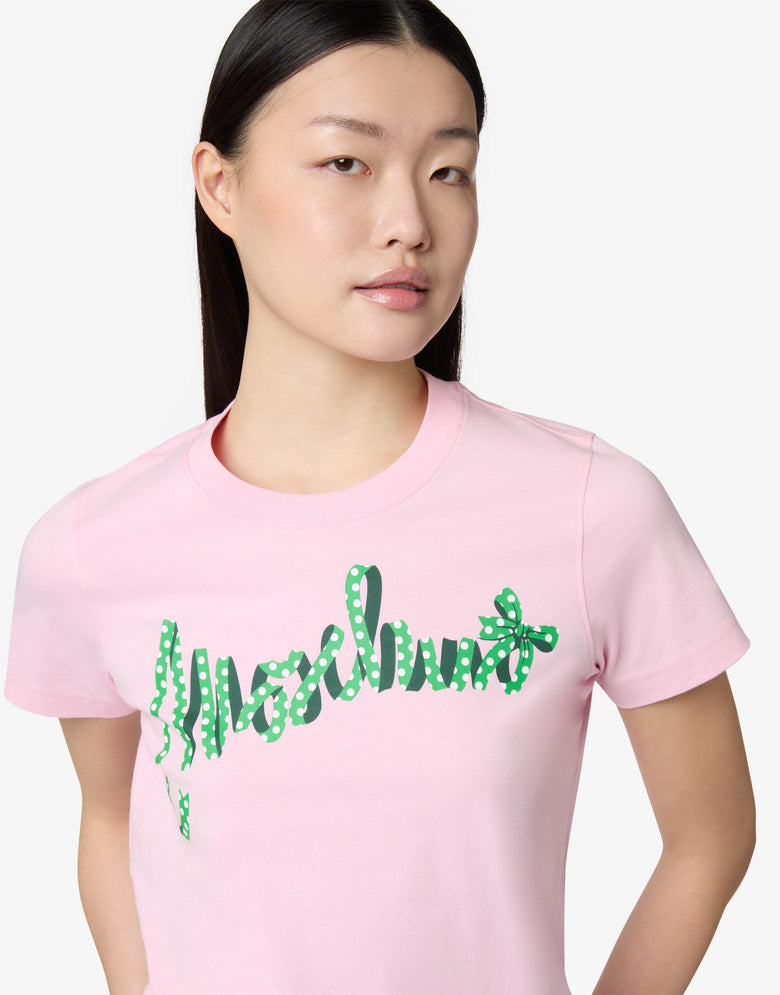 T-shirt en jersey de coton biologique imprimé Rose Moschino 2