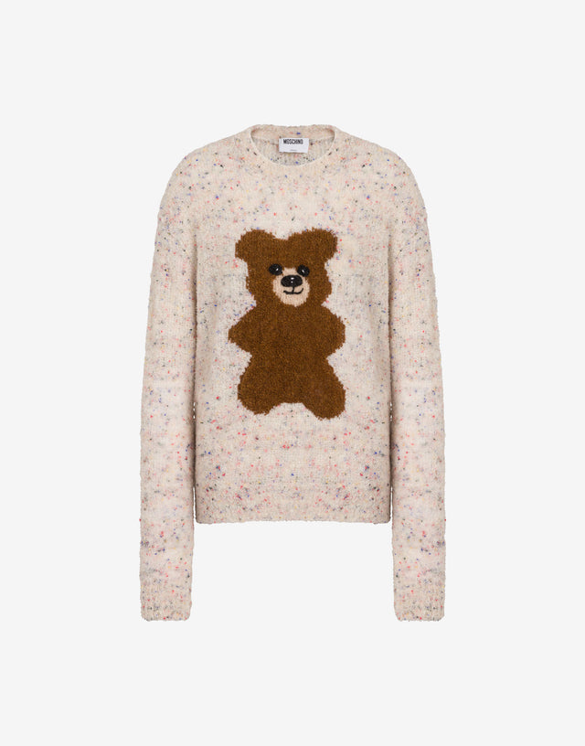 Moschino Teddy Bear Bouclé Wool-Blend Sweater Ivory Moschino 0