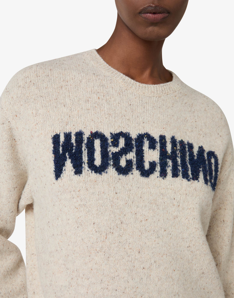Wool-silk blend sweater with logo Ivory Moschino 2
