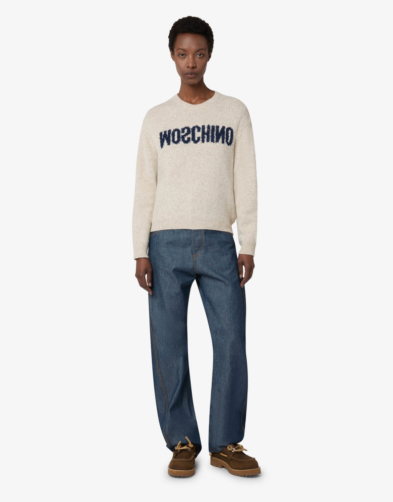 Wool-silk blend sweater with logo Ivory Moschino 3