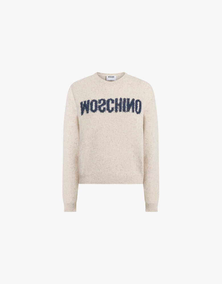 Wool-silk blend sweater with logo Ivory Moschino 4