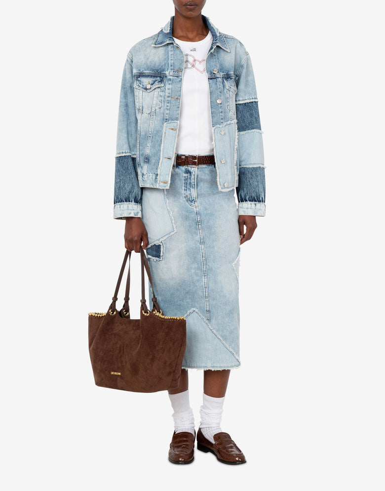 Gonna in denim patchwork Azzurro Love Moschino 1