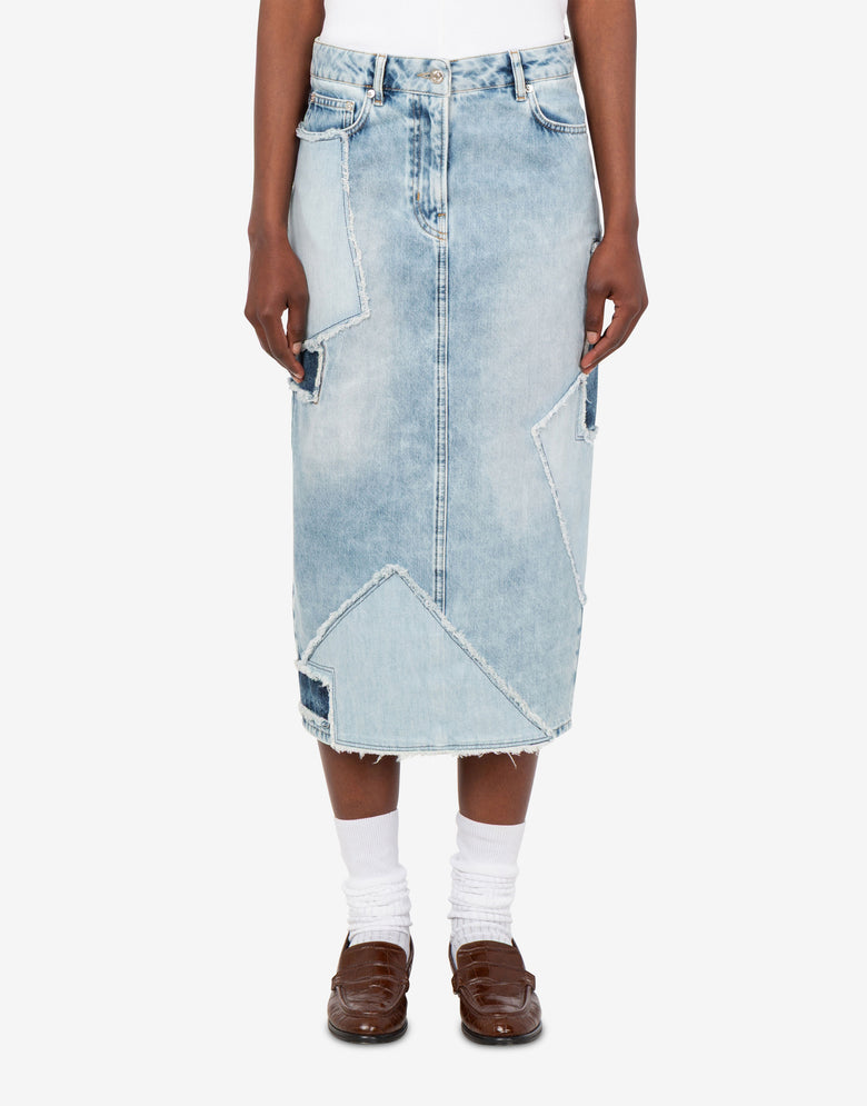 Gonna in denim patchwork Azzurro Love Moschino 2