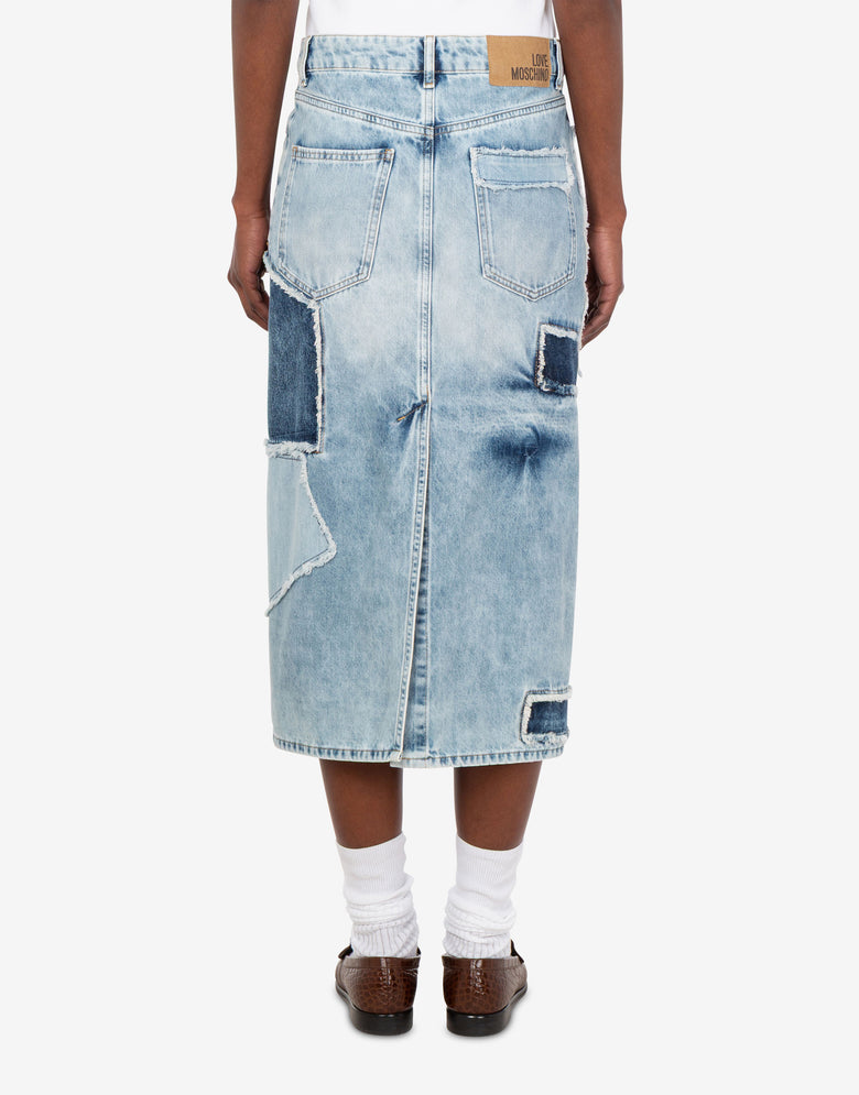 Gonna in denim patchwork Azzurro Love Moschino 3