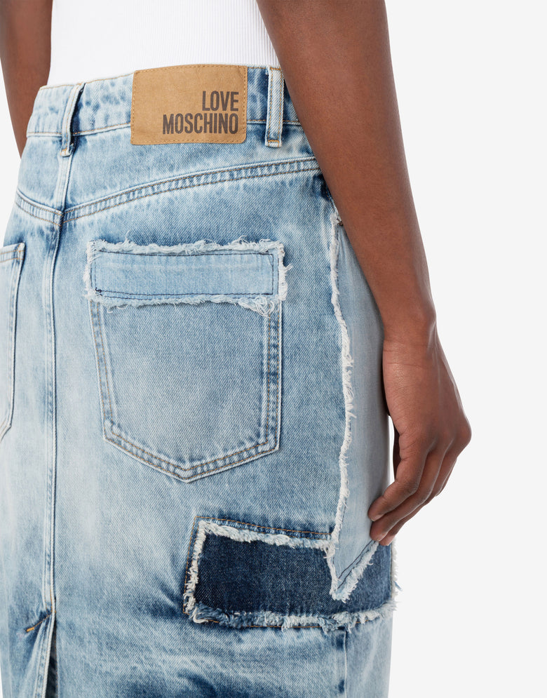 Gonna in denim patchwork Azzurro Love Moschino 4