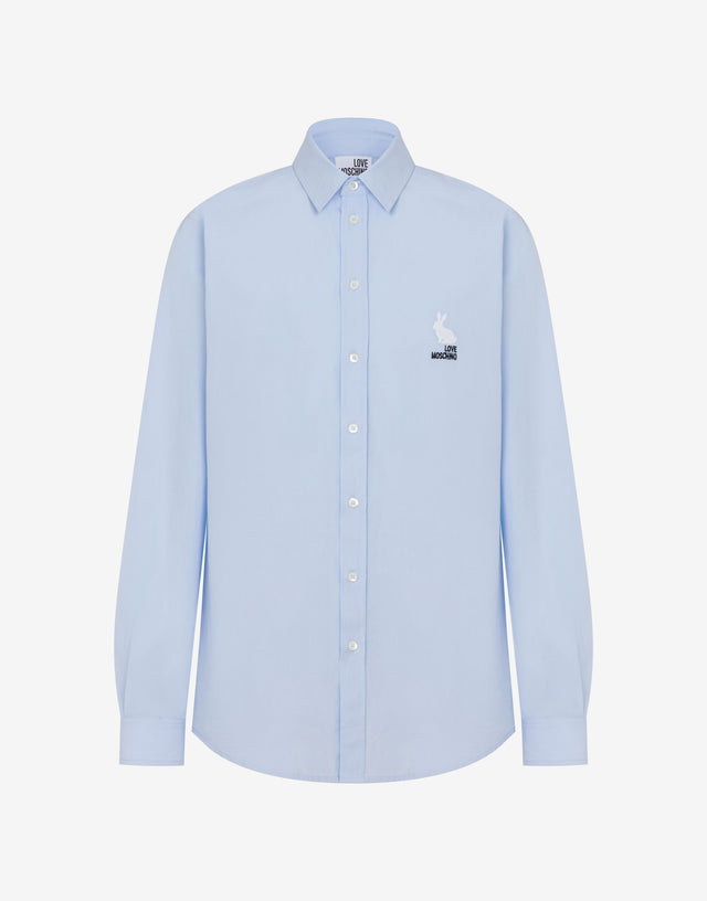 Embroidered cotton poplin shirt Azure Love Moschino 0