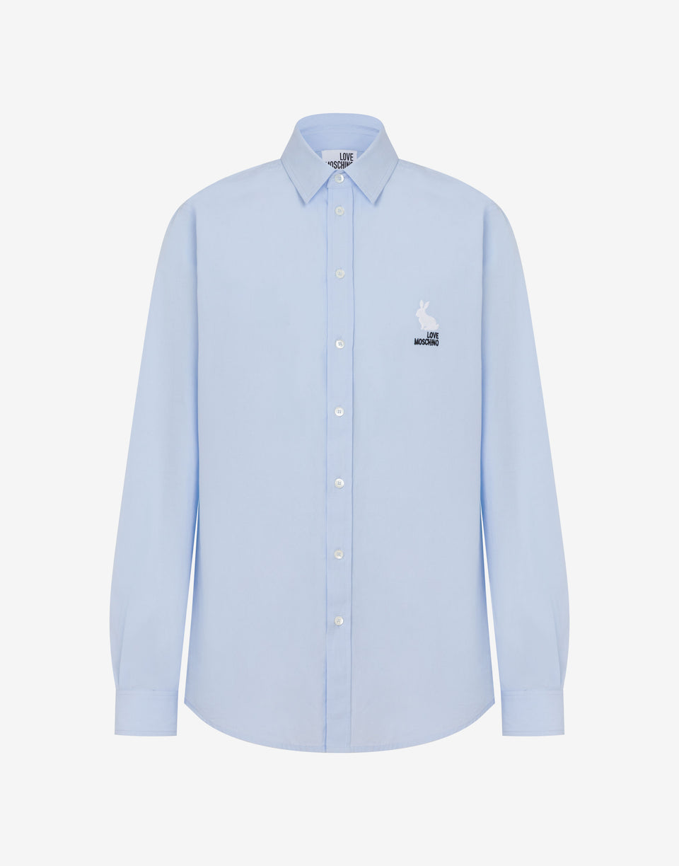 Besticktes Hemd aus Baumwollpopeline Hellblau Love Moschino 0