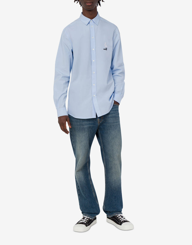 Embroidered cotton poplin shirt Azure Love Moschino 1