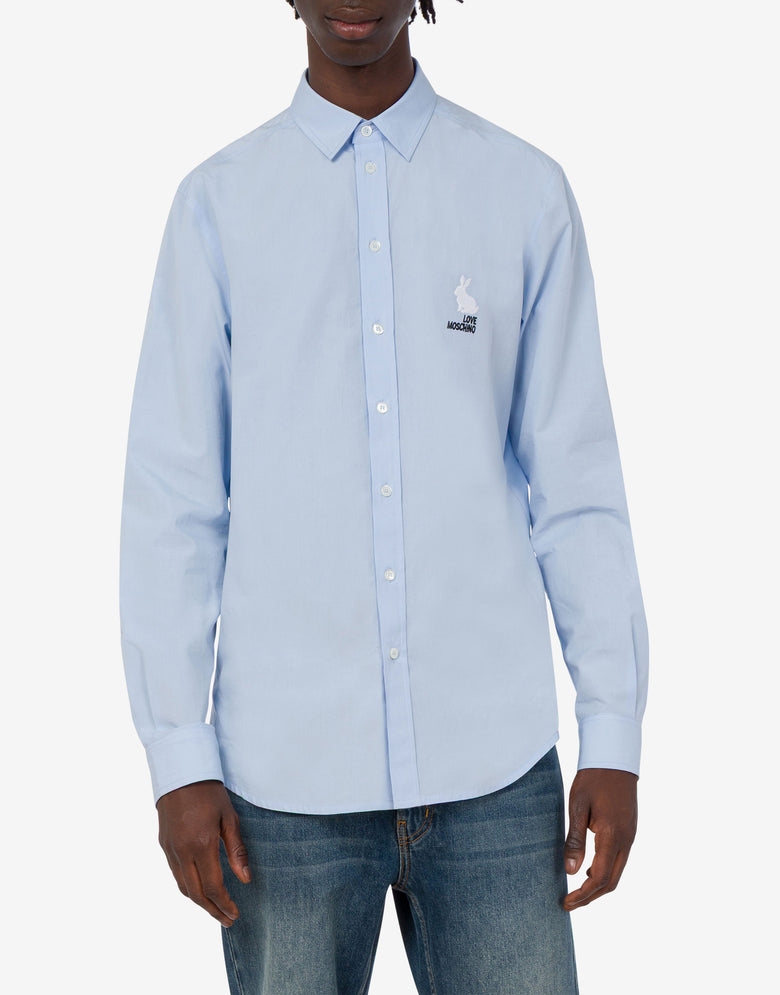 Besticktes Hemd aus Baumwollpopeline Hellblau Love Moschino 2