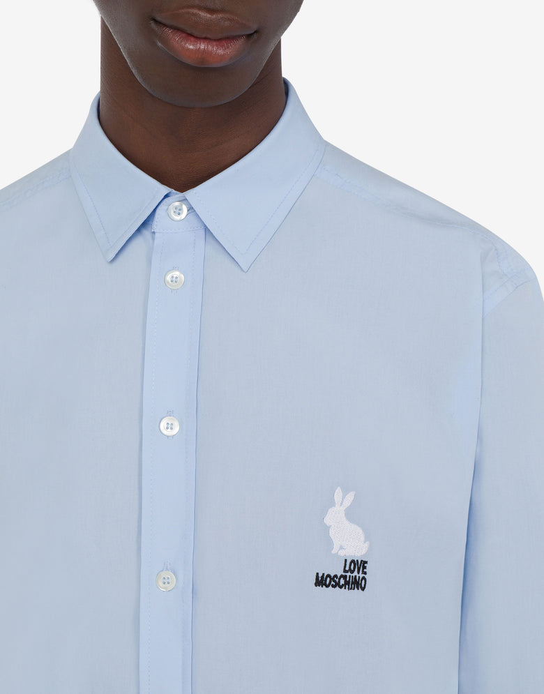 Besticktes Hemd aus Baumwollpopeline Hellblau Love Moschino 4