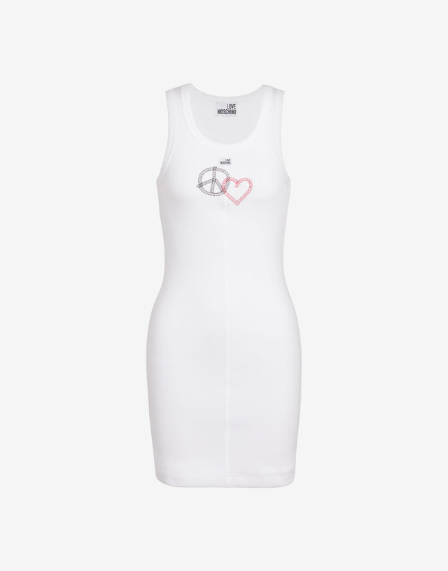 Abito corto in cotone stretch ricamato Bianco Love Moschino 0