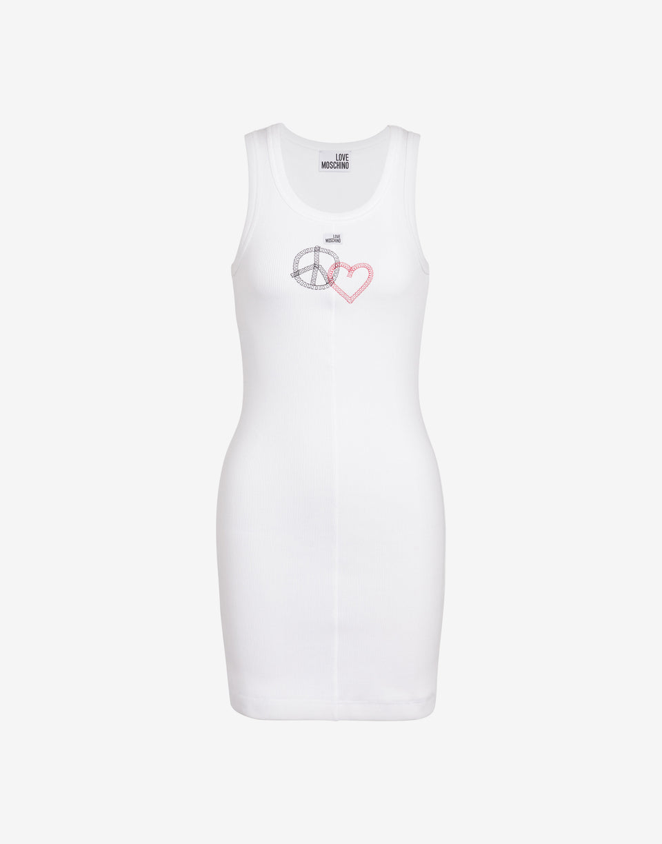 Robe courte en coton extensible brodée Blanc Love Moschino 0