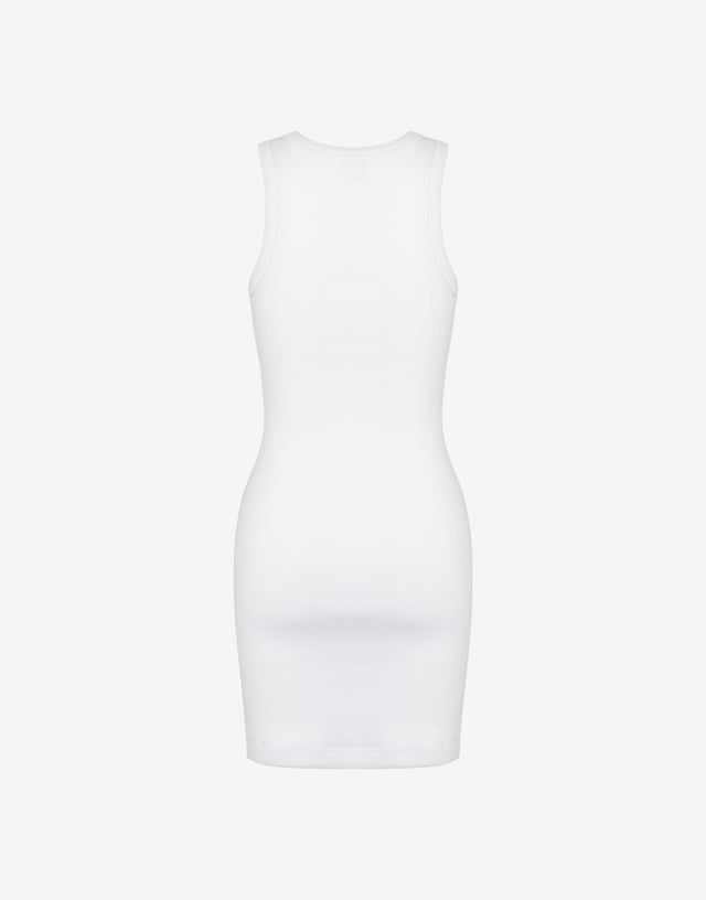 Abito corto in cotone stretch ricamato Bianco Love Moschino 1