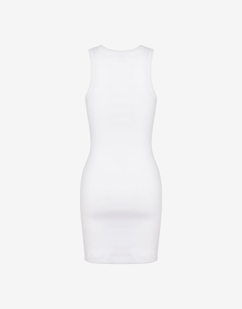 Robe courte en coton extensible brodée Blanc Love Moschino 1