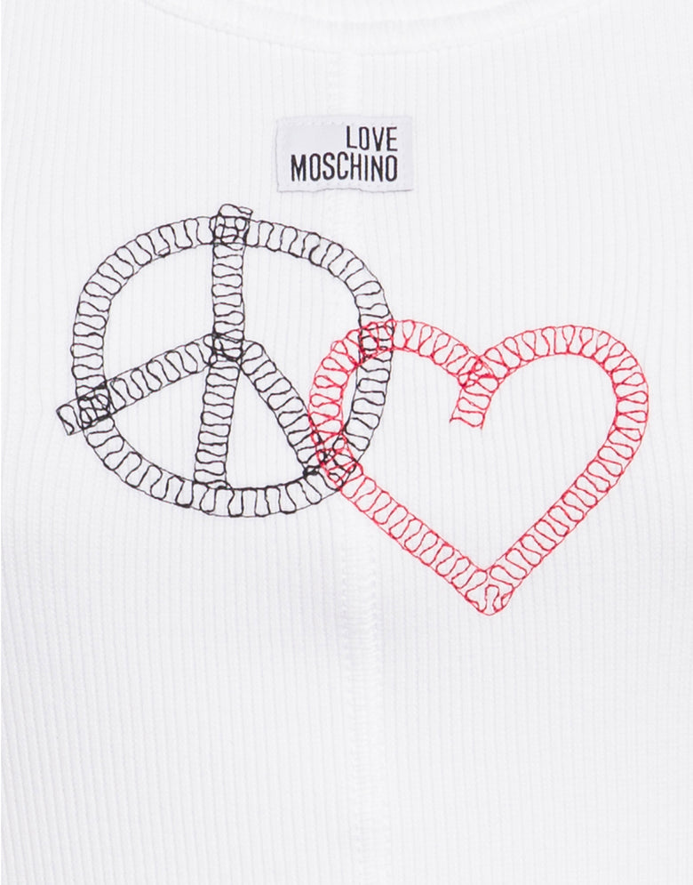 Robe courte en coton extensible brodée Blanc Love Moschino 2