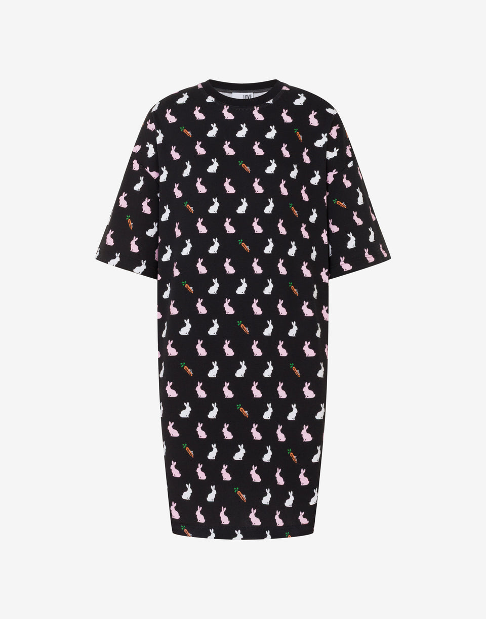 Kleid aus schwerer, bedruckter Baumwolle Schwarz Love Moschino 0