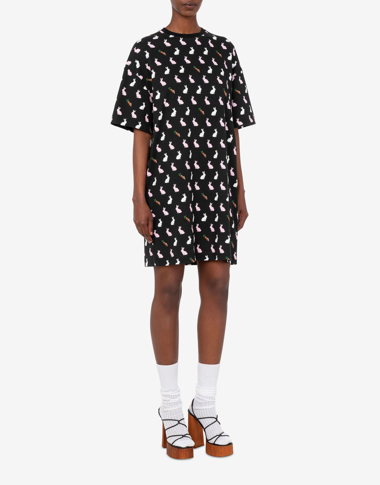 Kleid aus schwerer, bedruckter Baumwolle Schwarz Love Moschino 1