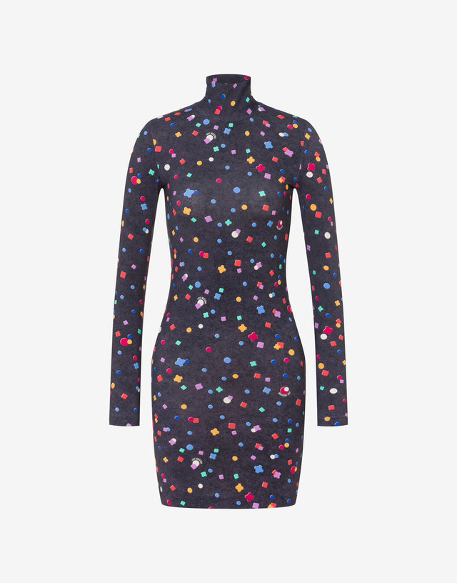 Vestido corto de jersey técnico estampado Negro Love Moschino 0