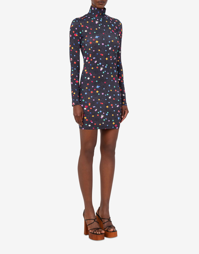 Vestido corto de jersey técnico estampado Negro Love Moschino 1