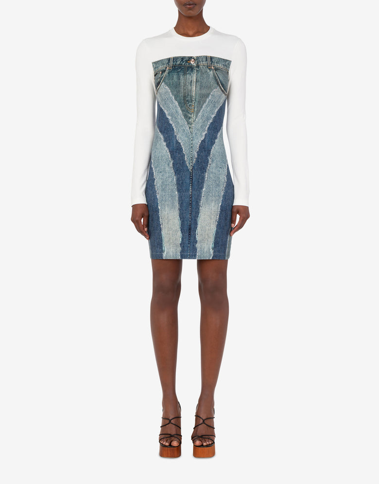 Robe en jersey de coton extensible imprimé Bleu Love Moschino 1