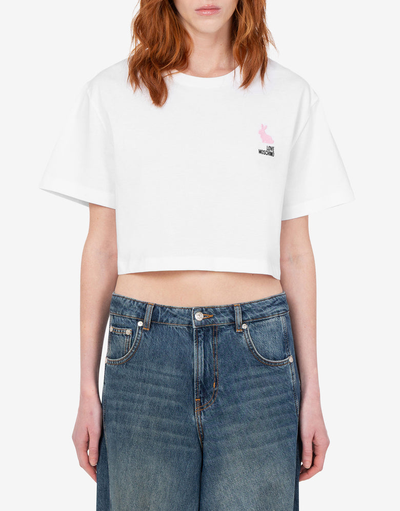 T-shirt en jersey de coton brodé Blanc Love Moschino 2