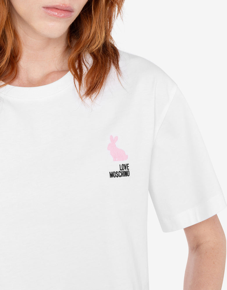 T-shirt en jersey de coton brodé Blanc Love Moschino 4