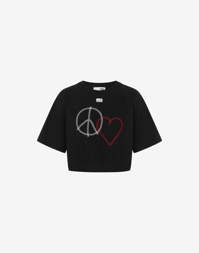 Camiseta de jersey de algodón bordada Negro Love Moschino 0