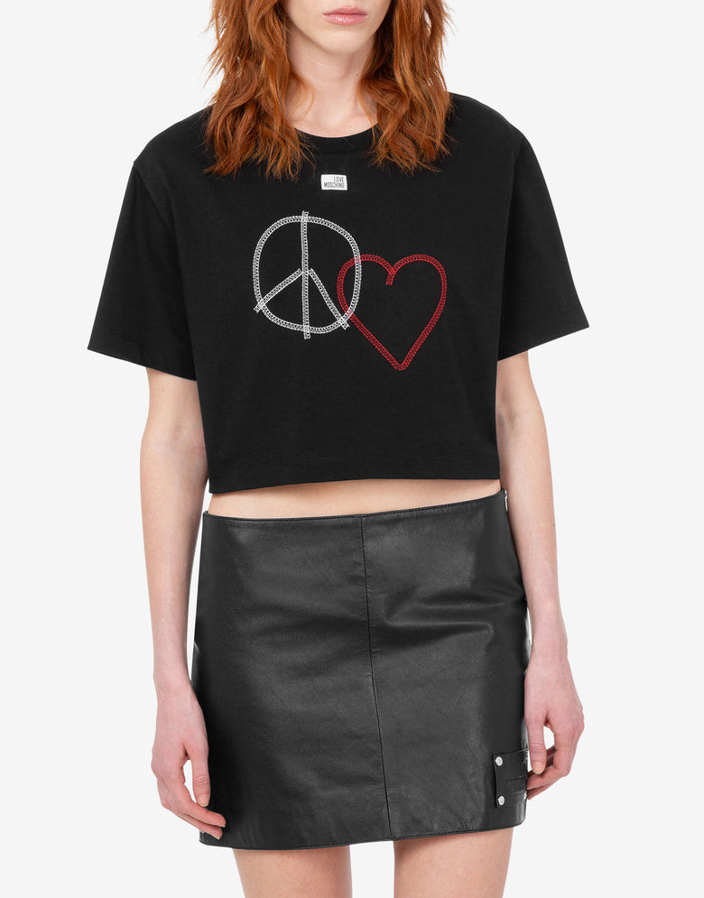 T-shirt en jersey de coton brodé Noir Love Moschino 2