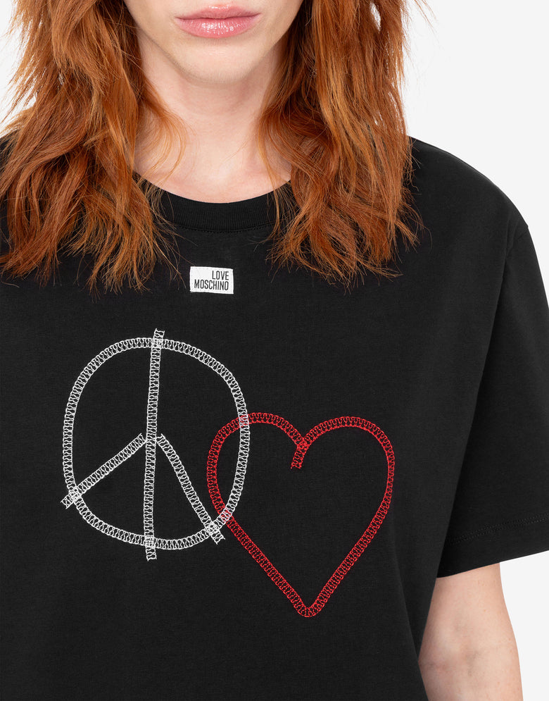 T-shirt en jersey de coton brodé Noir Love Moschino 4