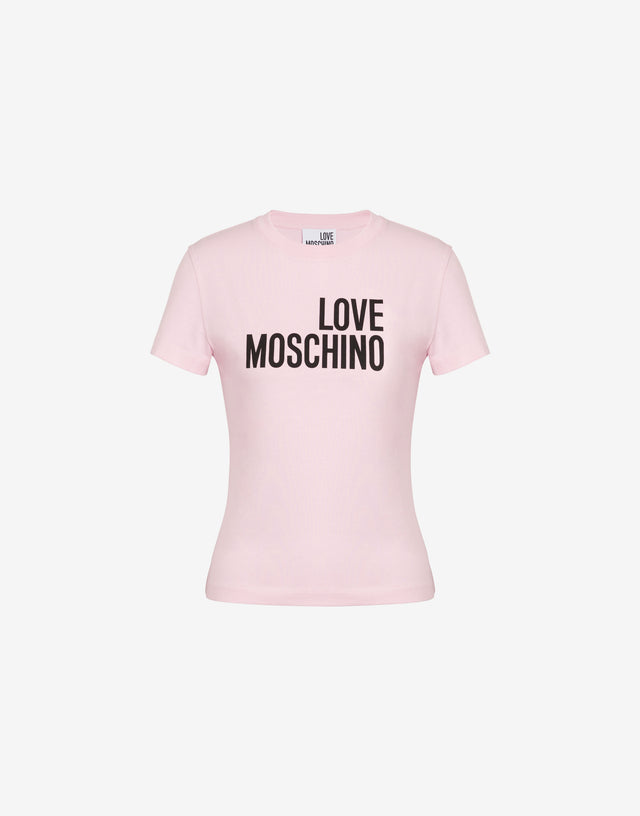 T-shirt en jersey de coton imprimé Rose clair Love Moschino 0