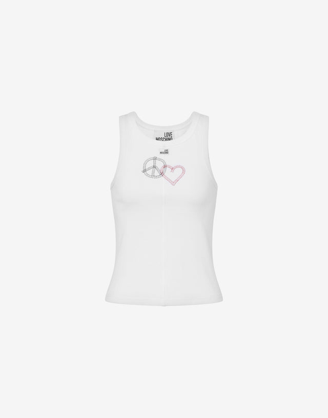 Top in cotone stretch ricamato Bianco Love Moschino 0