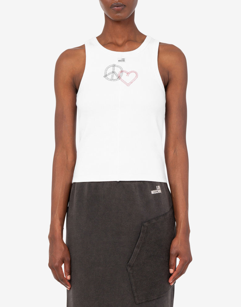 Haut en coton stretch brodé Blanc Love Moschino 2