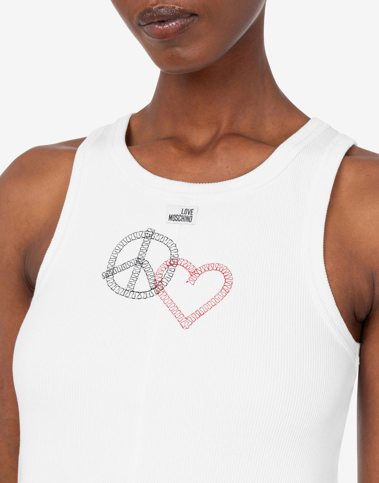 Haut en coton stretch brodé Blanc Love Moschino 4