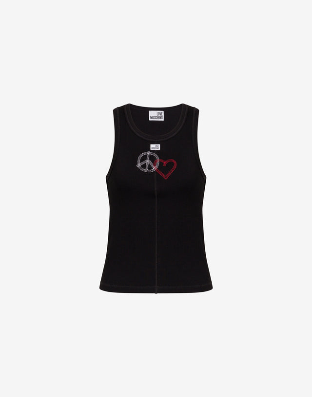 Top in cotone stretch ricamato Nero Love Moschino 0