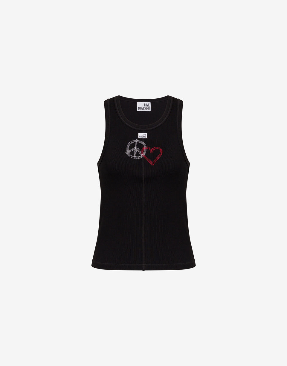 Top in cotone stretch ricamato Nero Love Moschino 0