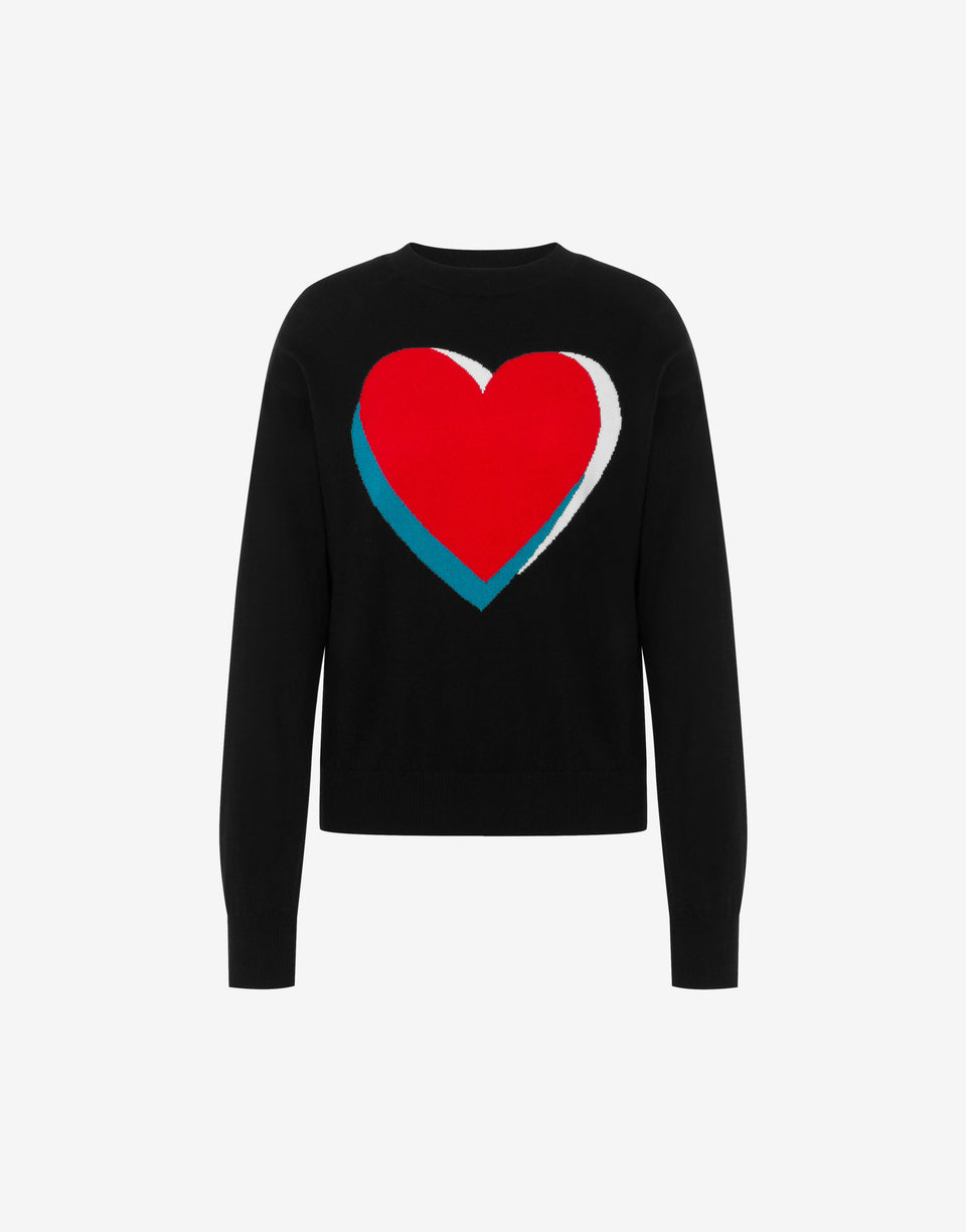 Pull en coton et cachemire à motifs incrustés Noir Love Moschino 0