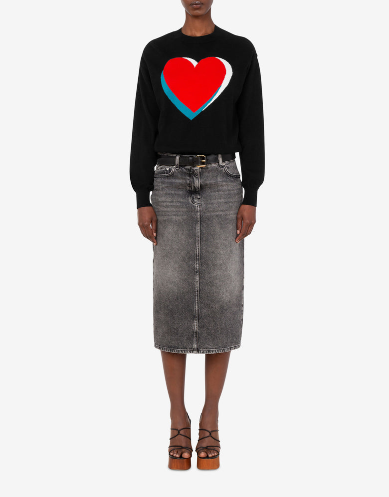Pull en coton et cachemire à motifs incrustés Noir Love Moschino 1