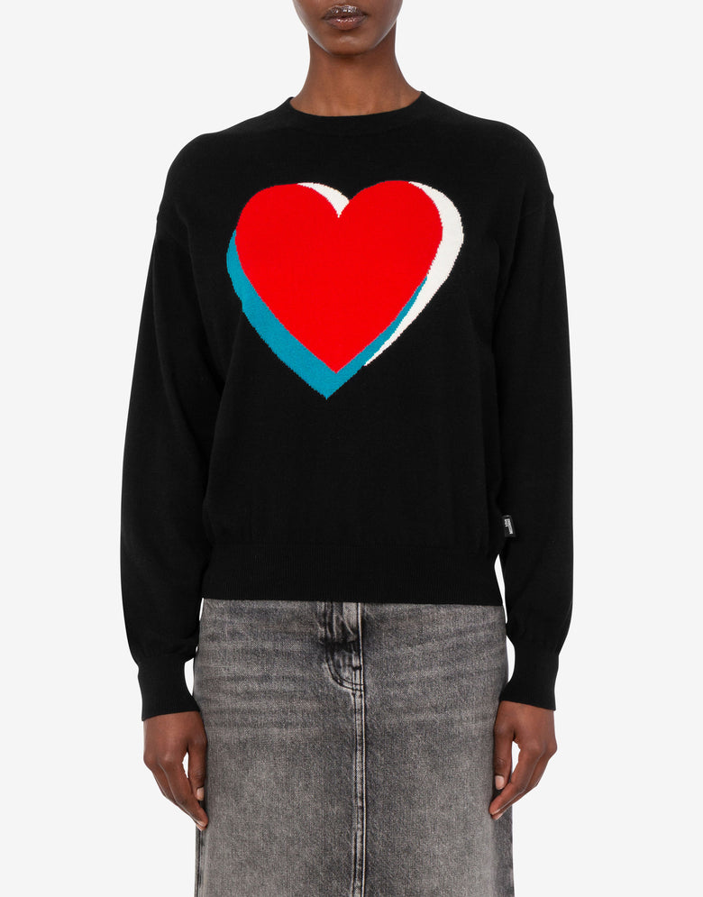 Pull en coton et cachemire à motifs incrustés Noir Love Moschino 2